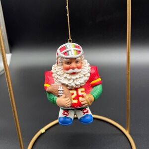 Santa Claus Football Player Christmas Ornament Red Jersey #25 Sports Decor 3.5"